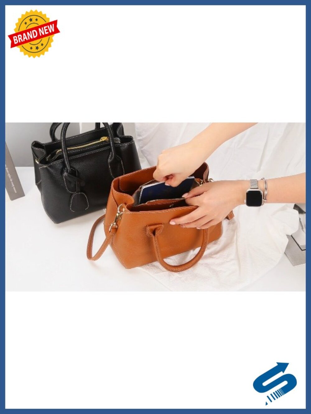 Genuine Leather Vintage Tote Bag for Women Office Shoulder Crossbody Tablet - Picture 6 of 6